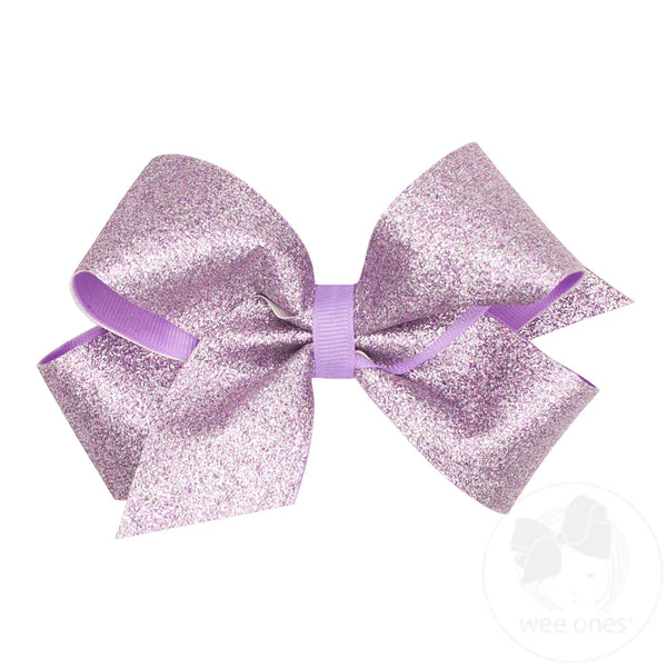 Medium Glitter & Grosgrain Overlay Bow (Assorted Colors)