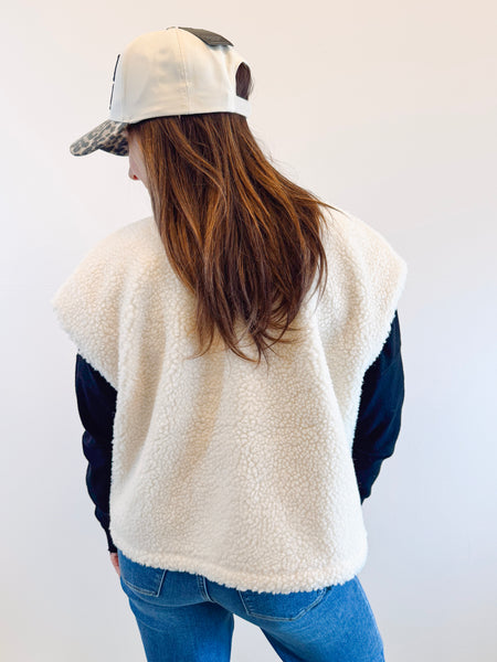 Off White Sleeveless Sherpa Jacket