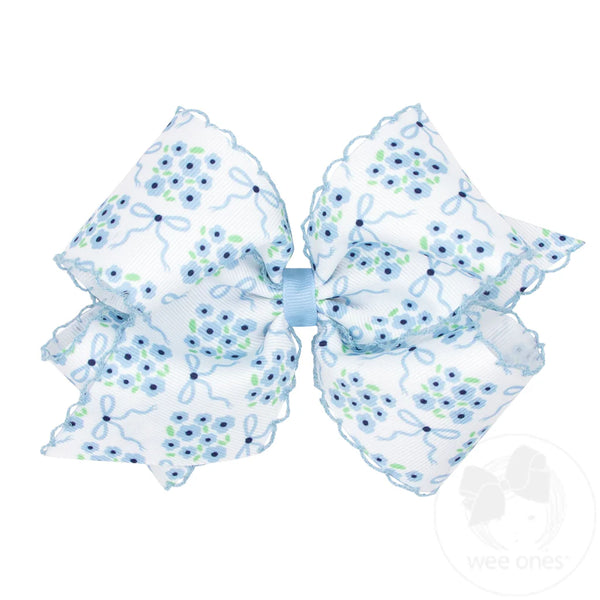 Floral Print with Moonstitch King Bow (in Pink or Blue)