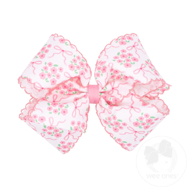 Floral Print with Moonstitch King Bow (in Pink or Blue)