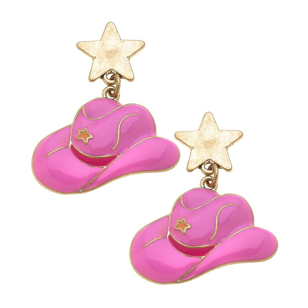 Rodeo Star Cowboy Hat Enamel Earrings