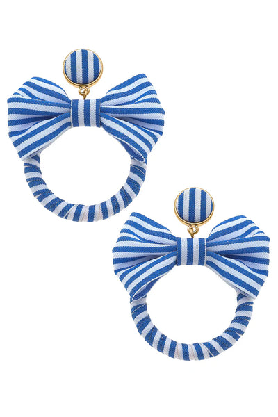 Cabana Stripes Bow Hoop Earrings in Blue