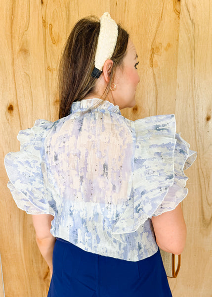 Demi Ruffle Top in Peri Botanical