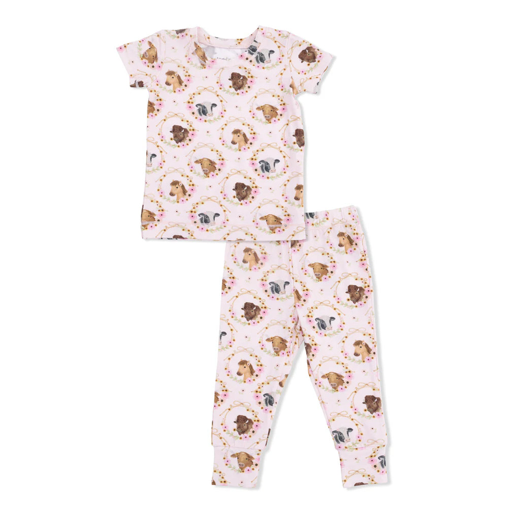 Pink Farm Animal Cameos Short Sleeve Loungewear Set