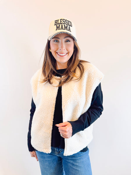 Off White Sleeveless Sherpa Jacket