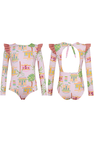 Wings Longsleeve Swimsuit in Casitas Islenas Rosado