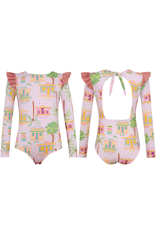 Wings Longsleeve Swimsuit in Casitas Islenas Rosado