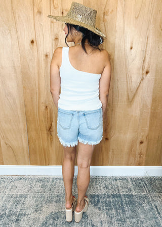 Jaime White Ribbed shoulder Tank