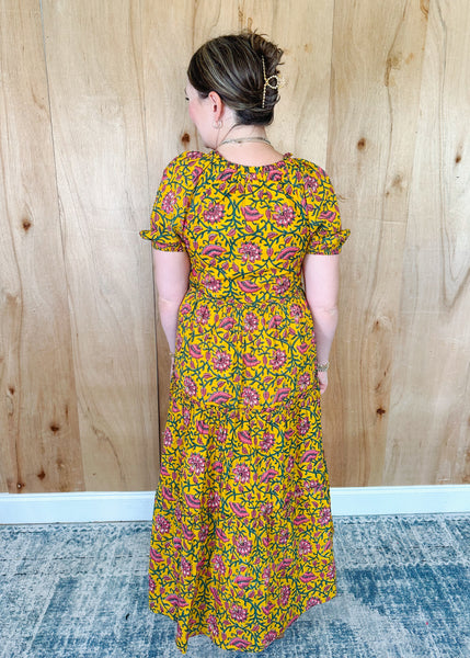 Smocked Top Tiered Dress in Marigold