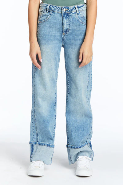 Two Tone Crop Straight Denim Jeans