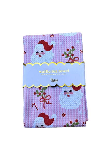 Holiday Waffle Tea Towel in Holly Jolly Santa