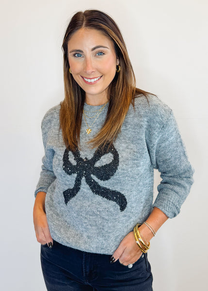 Remi Knitted Bow Sweater - Ash Grey