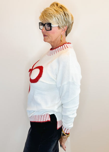 Wilder Bow Sweater in Red & White