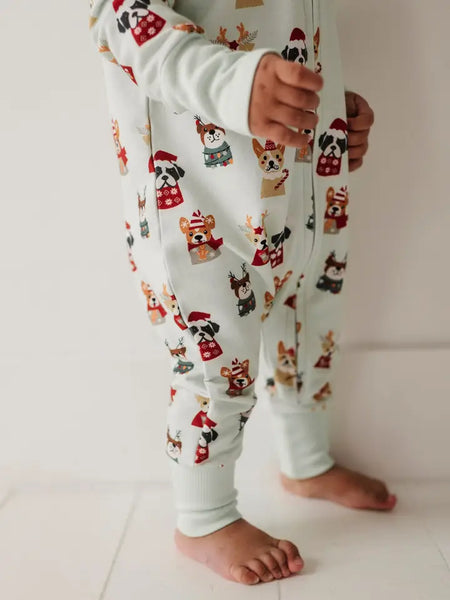 Christmas Dogs LS Zip Romper