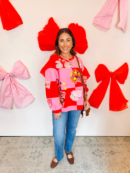 Red & Pink Checkered Valentines Icon Sweatshirt