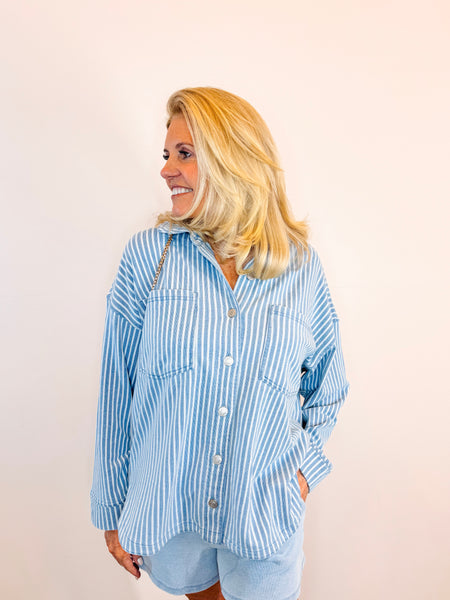 All Day Knit Stripe Jacket in Santorini Indigo