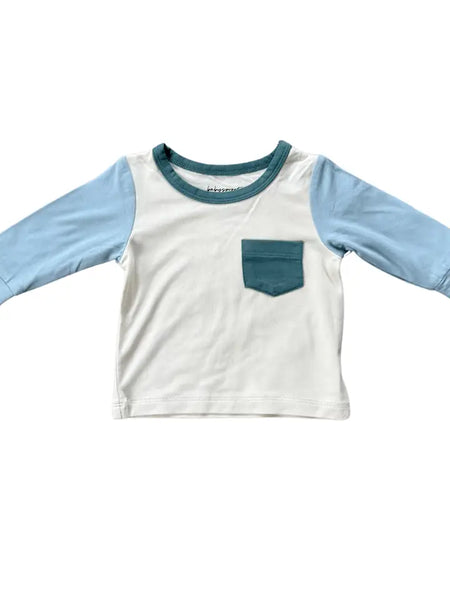 Colorblock Pocket LS Shirt in Ski Blue