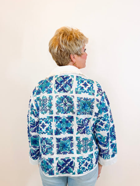 White & Blue Italian Tiles Top