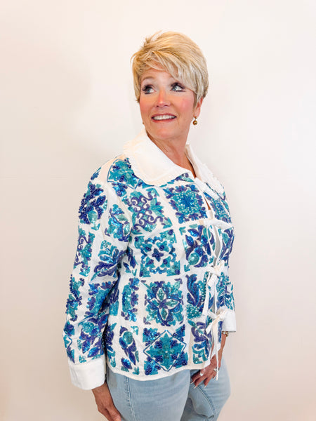 White & Blue Italian Tiles Top