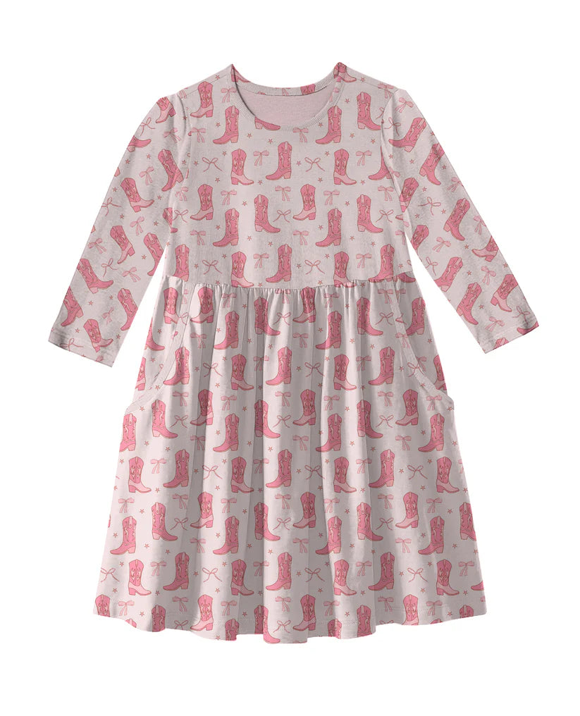 3/4 Sleeve Pocket Dress - Boots & Bows