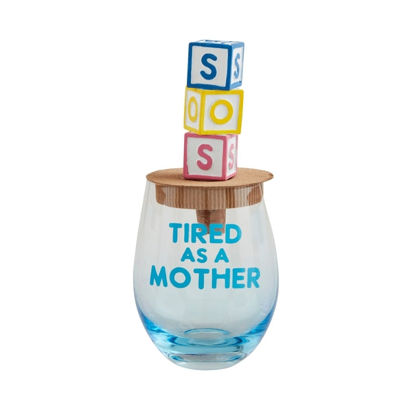 Tired as a Mother SOS Wine Glass Set