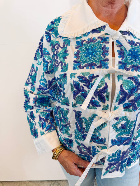 White & Blue Italian Tiles Top