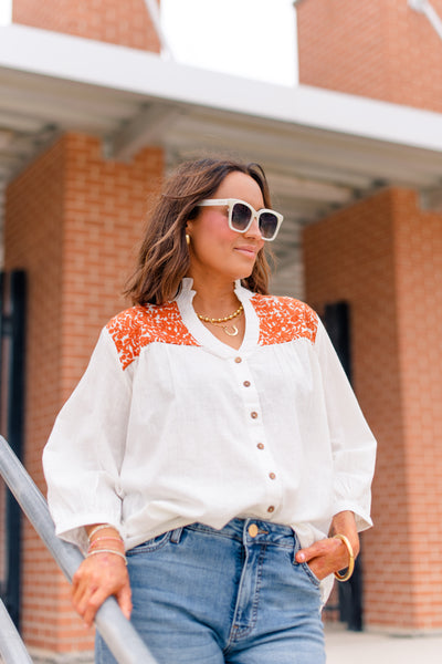 The Jane Top - White/Burnt Orange