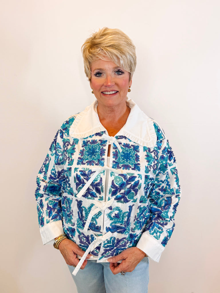 White & Blue Italian Tiles Top