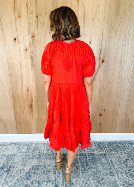 Posie Dress in Tomato Red