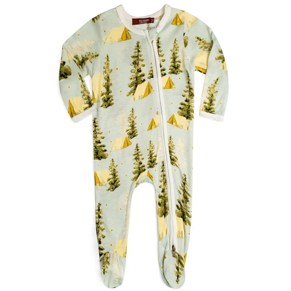 Bamboo Zipper Footed Romper Camping