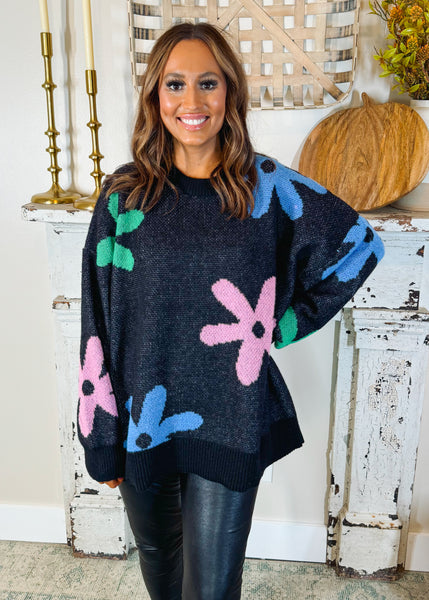 Jadie Floral Sweater in Black