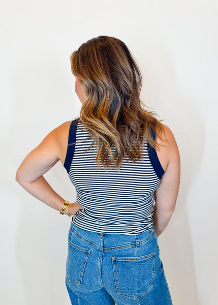 Marie Navy Striped Ringer Tank