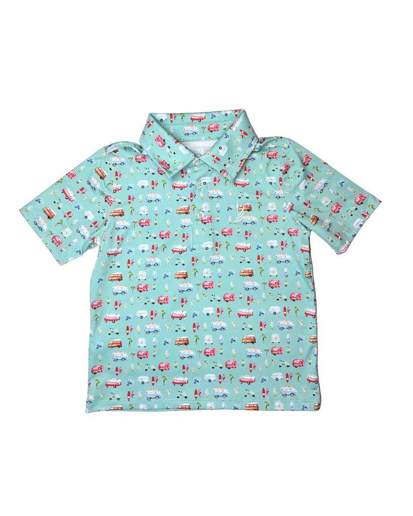 Miles Performance S/S Polo in Aqua Beach Print