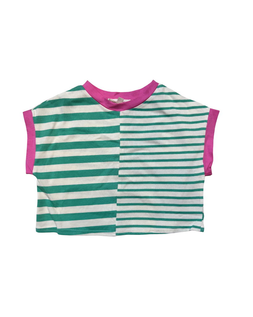 Green & Pink Stripe Colorblock Shirt