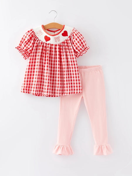 Valentine's Day Smocking Embroidery Red & White Plaid Outfit