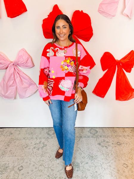 Red & Pink Checkered Valentines Icon Sweatshirt