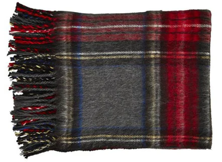 Gray Tartan Fringe Throw