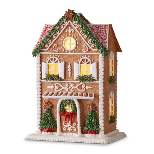 13" LIGHTED GINGERBREAD HOUSE WITH TREES