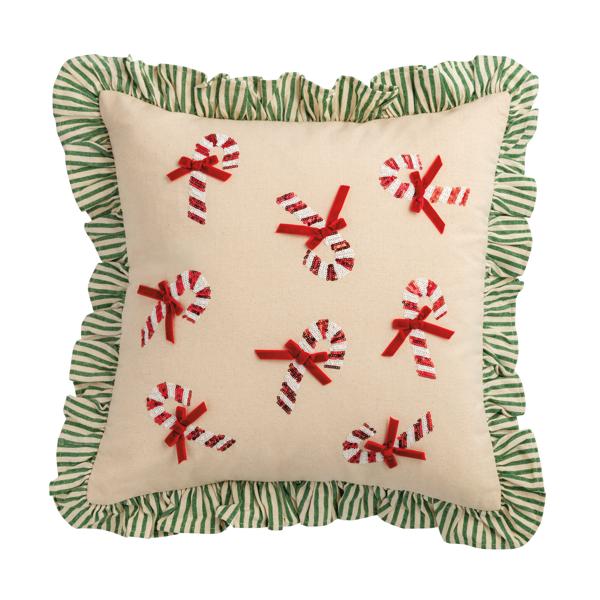 Candy Cane Christmas Sequin Pillow