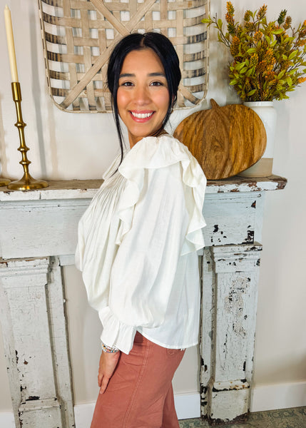 Ruffled Off White Blouse