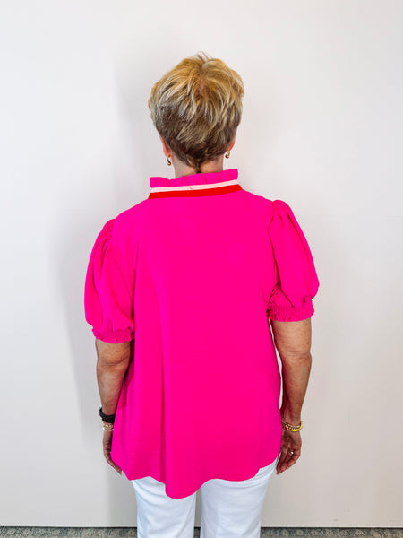Fuschia Ruffle Collar Top