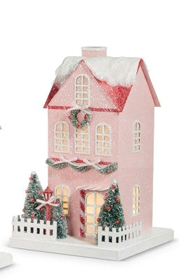 12" LIGHTED PINK PAPER HOUSE