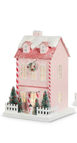 12" LIGHTED PINK PAPER HOUSE