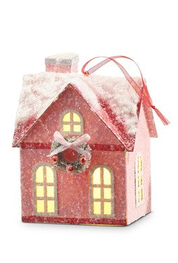 5" LIGHTED PINK HOUSE ORNAMENT