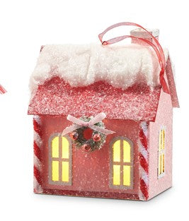 5" LIGHTED PINK HOUSE ORNAMENT