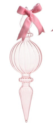 11" CLEAR PINK BLOWN GLASS FINIAL ORNAMENT