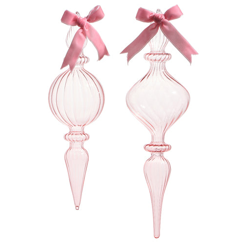 11" CLEAR PINK BLOWN GLASS FINIAL ORNAMENT