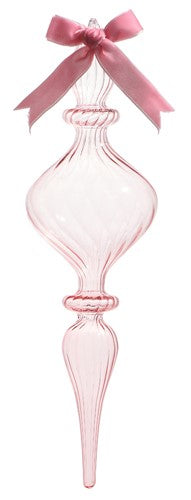 11" CLEAR PINK BLOWN GLASS FINIAL ORNAMENT