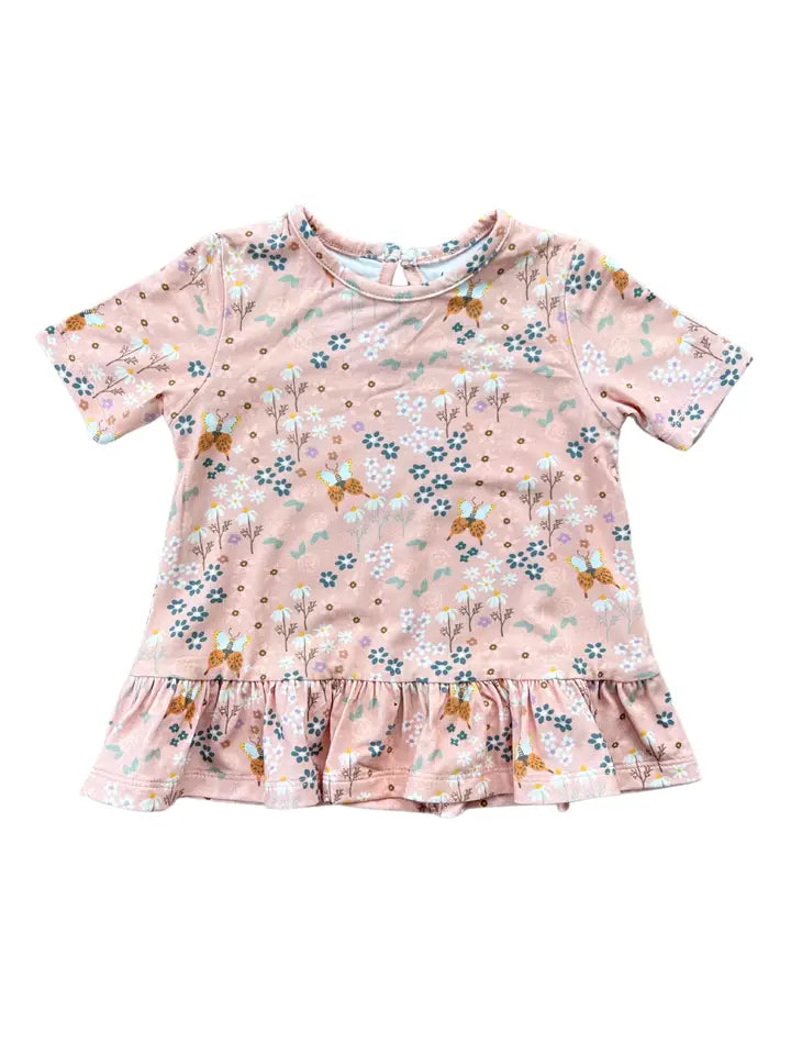 Short Sleeve Peplum Top in Butterfly Garden