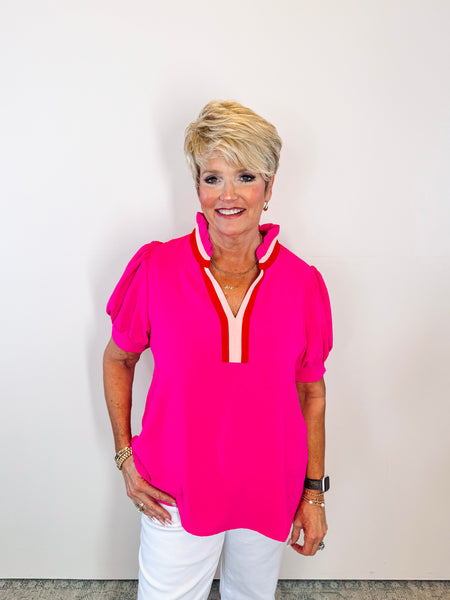 Fuschia Ruffle Collar Top